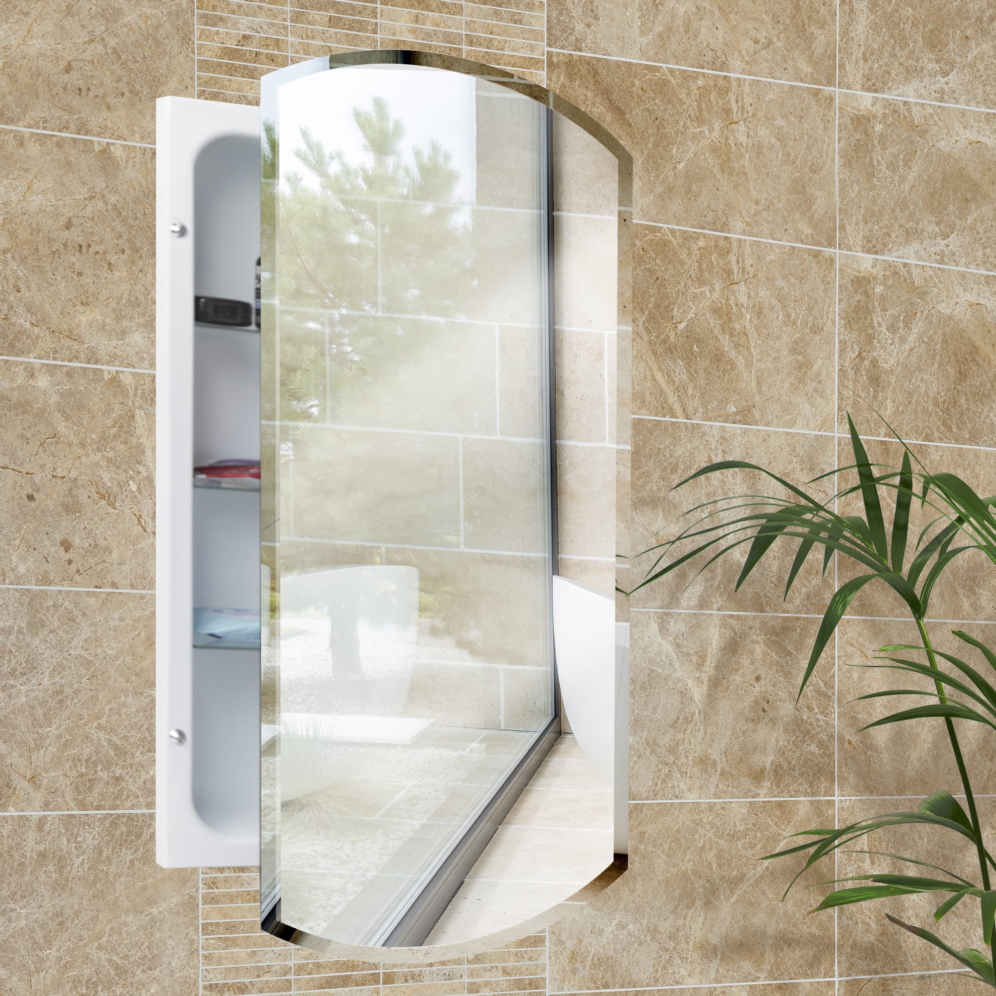 Head West Beveled Eclipse Arched 16" x 30" Recessed Medicine Cabinet Accent Vanity Mirror